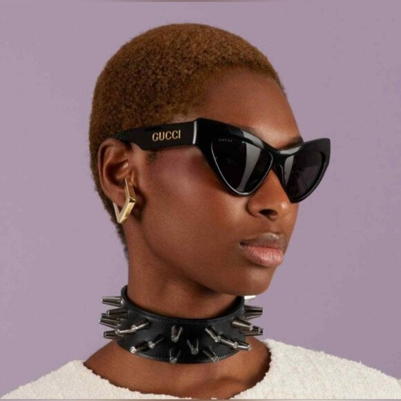Gucci Women's Sunglasses Black Gold Cat-Eye GG1294S 001 57-14-130 - Picture 1 of 15